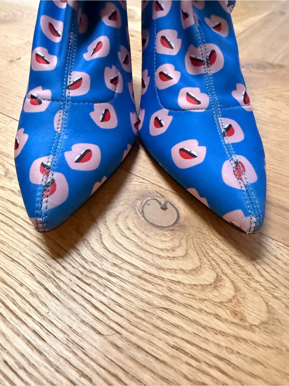 Zara Blue Lip-Print Stretch Neoprene Sock Booties